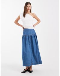 ONLY - Dropped Waist Denim Maxi Skirt - Lyst