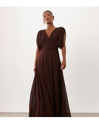 TFNC London - Tfnc Bridesmaid Petite Chiffon V-neck Drape Sleeve Pleated Maxi Dress - Lyst