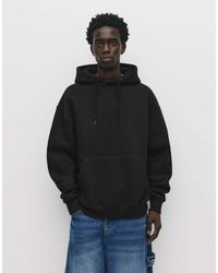 Pull&Bear - Felpa Basic Con Cappuccio Nera - Lyst