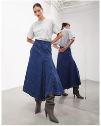 ASOS - Denim A Line Maxi Skirt With Seam Detail - Lyst