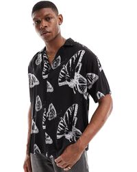 Jack & Jones - Oversized Revere Collar Shirt With Black Butterfly Print - Lyst