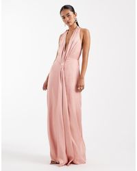 TFNC London - Bridesmaid Satin Plunge Halter Neck Tassel Detail Maxi Dress - Lyst