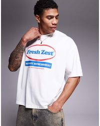 ASOS - Camiseta Blanca De Corte Cuadrado Extragrande Con Estampado Gráfico De Texto De - Lyst