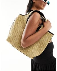 ASOS - Straw Tote Bag With Black Tubular Piping - Lyst