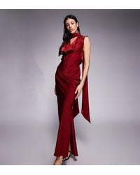 ASOS - Asos Design Tall Satin Cowl Neck Midi Dress With Scarf Neck Ties And Twist Back - Lyst