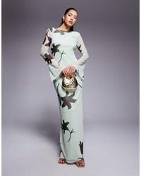 ASOS - Low Back Floral Mesh Maxi Dress With Angel Sleeves - Lyst