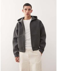 Weekday - Sudadera Gris Oscuro Jaspeado Con Capucha Y Cremallera De Tejido Efecto Neopreno Simon De - Lyst