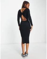 Vero Moda - High Neck Knitted Midi Dress With Cut Out Cross Back - Lyst