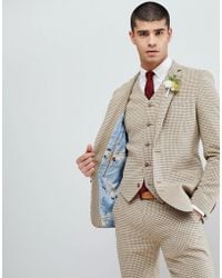 Veste De Costume Super Ajustée à Motif Pied De Poule Neutre
