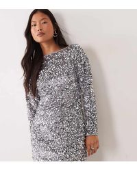 Vero Moda - Long Sleeve Boatneck Sequin Midi Dress - Lyst