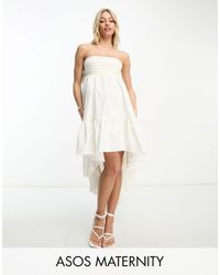 ASOS - Asos design maternity - robe mi-longue en coton avec ourlet asymétrique et encolure bandeau froncée - Lyst