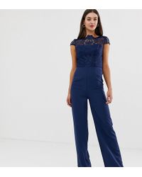 Chi Chi London High Neck 2 In 1 Lace Jumpsuit In Navy - Blue