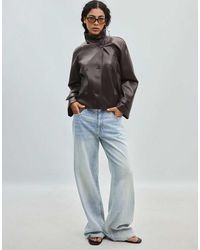 Stradivarius - Short Leather Effect Trench Coat - Lyst