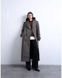 TOPSHOP - Jas Van Wolmix Keperstof Met Super Lange Pasvorm En Riem - Lyst