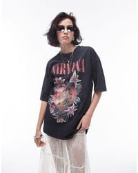 TOPSHOP - T-shirt oversize antracite con grafica "nirvana" su licenza - Lyst