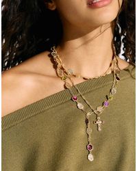 Bershka - Set Van 3 Kettingen Met Siersteentjes - Lyst