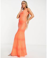 Goddiva Sequin Maxi Prom Dress - Orange