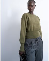 TOPSHOP - Pull ajusté à la taille en maille compacte - kaki - Lyst