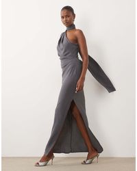 ASOS - One Shoulder Gathered Waist Maxi Dress With Scarf - Lyst