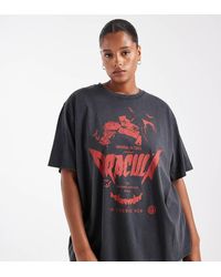 ASOS - Camiseta Gris Extragrande Con Estampado Gráfico Con Licencia De "Dracula" Para Halloween De Asos Design Curve - Lyst