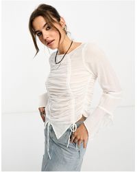 Reclaimed (vintage) - Slash Neck Top With Ruching And Tie Detail - Lyst