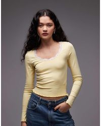 ASOS - Scoop Neck Long Sleeve Top With Contrast Lace - Lyst