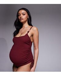 ASOS - Asos Design Maternity Ruth Resin Square Neck Ruched Tie Side Swimsuit - Lyst