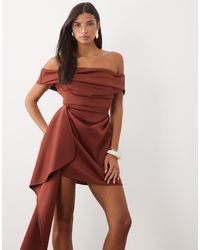 ASOS - Drape Bardot Mini Dress With Asymmetric Skirt - Lyst