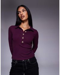 ASOS - Cotton Rib Polo Long Sleeve Top - Lyst