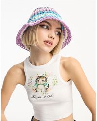 ASOS - Straw Crochet Bucket Hat With Stripes - Lyst