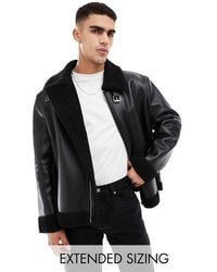 ASOS - Faux Leather Aviator Jacket With Borg Lining - Lyst