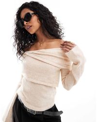 ASOS - Top Con Escote Bardot Asimétrico De Punto De -Blanco - Lyst