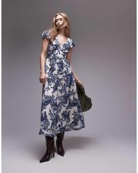 & Other Stories - Vestito Lungo A Fiori Porcellana Con Fondo A Balze E Maniche Con Volant - Lyst