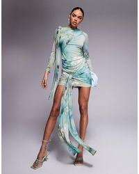 ASOS - Mesh Tie Shoulder Mini Dress With Knot Drape Detail - Lyst