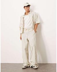 ASOS - Pantaloni Super Larghi Color Crema A Righe Blu - Lyst