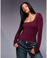 ASOS - Double Layer Long Sleeve Wide Square Neck Top - Lyst