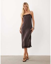 Mango - Cami Midi Dress With Lace Trim - Lyst