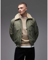 Schott Nyc - Logo Patch Zip Pocket Detail Cropped Padded Jacket With Faux Fur Collar - Lyst