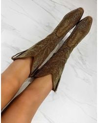 GIA STUDIOS - Narrow Cowboy Western Knee Embellished Sparkle Boots - Lyst