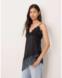 ASOS - Hemdje Van Satijn Met Asymmetrische Zoom En Kanten Rand - Lyst