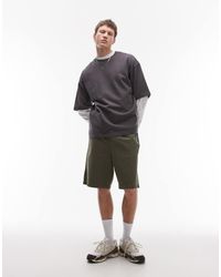 TOPMAN - Pantalones Cortos Chinos Caquis De Algodón Lavado De -Verde - Lyst
