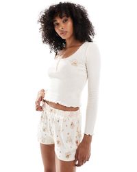 Daisy Street - Long Sleeve Top And Short Pyjama Set - Lyst