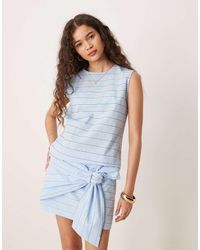 Mango - Top Azul Claro A Rayas Sin Mangas De Algodón De (Parte De Un Conjunto) - Lyst