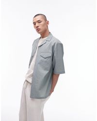 TOPMAN - Camicia a maniche corte vestibilità comoda con rever e due tasche color salvia - Lyst