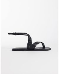 Mango - Teen 100% Leather Strappy Flat Studded Sandals - Lyst