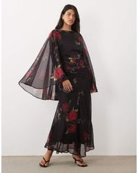 ASOS - Long Angel Sleeve Maxi Dress With Ruched Waist - Lyst