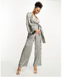 Pretty Lavish - Tie Front Jumpsuit With Pockets - Lyst
