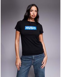 HUGO - Camiseta Negra Clásica De Corte Slim Con Recuadro Del Logo De - Lyst