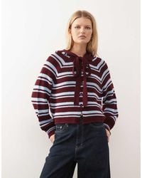 Collusion - Stripe Cardi With Hood Scarf Detail - Lyst
