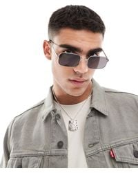 ASOS - Metal Rectangle Sunglasses With Black Lens - Lyst